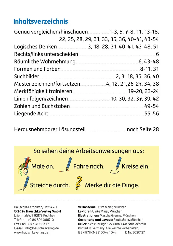 Hauschka Verlag 440 Mein Übungsheft Konzentration – 1. Klasse