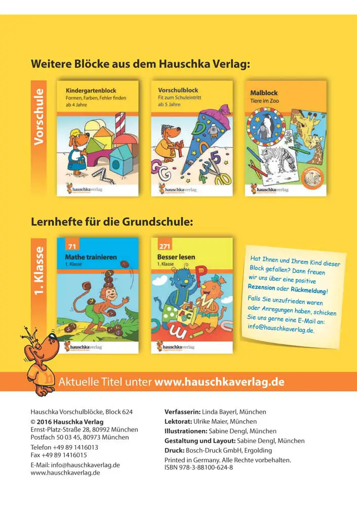 Hauschka Verlag 624 Vorschulblock - Logisches Denken, rätseln und knobeln